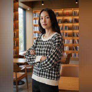 LOFT Black and White Houndstooth Sweater